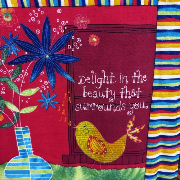 Handmade Quilted Bright‎ Colorful Tote Bag Flowers Birds and Positive Messages - Picture 2 of 9
